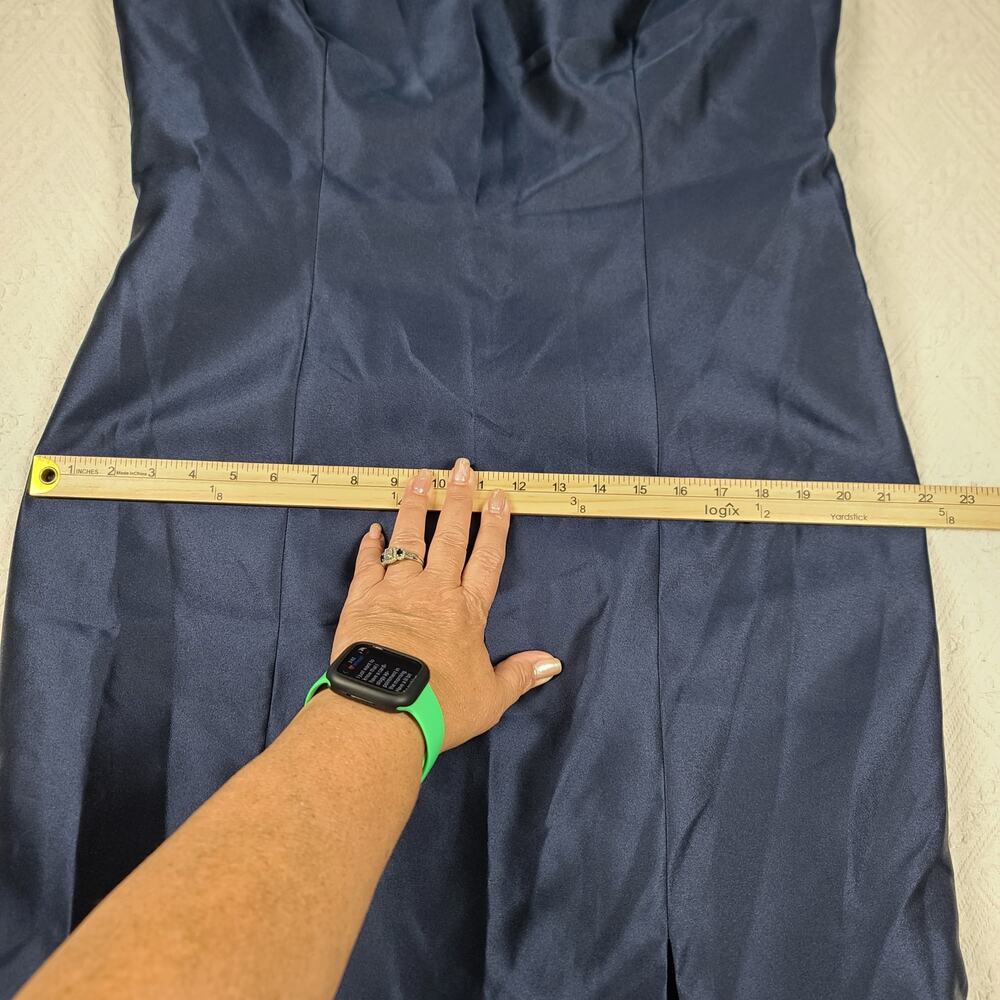 Alfred Sung D770 midnight navy sleeveless satin trumpet gown Size 18 black tie - Picture 7 of 16